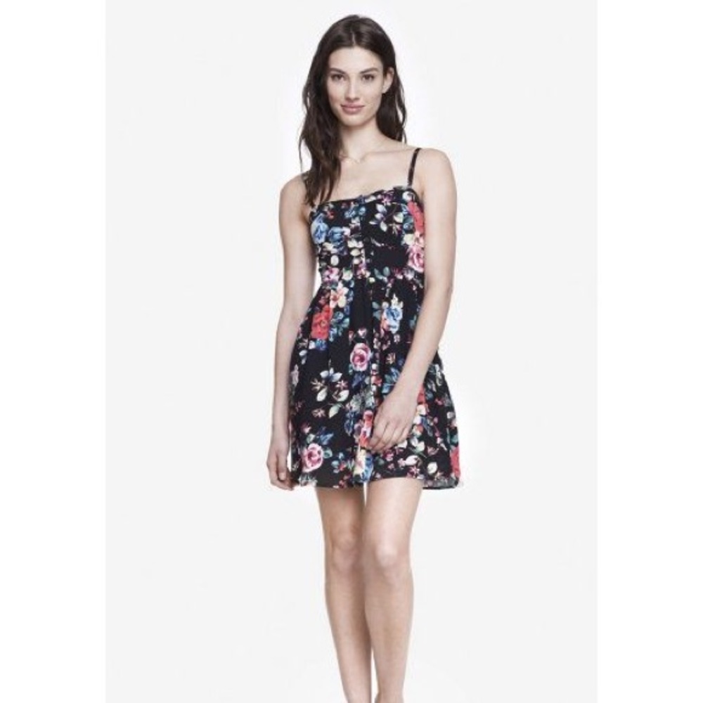 Express Black Floral Sweetheart Neckline Sundress
